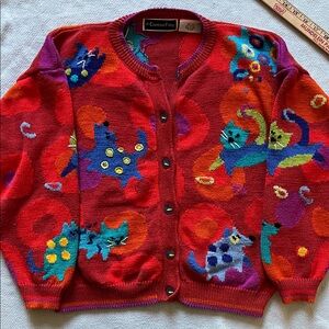 Super Fun Colorful Cat/Dog Pattern Sweater
